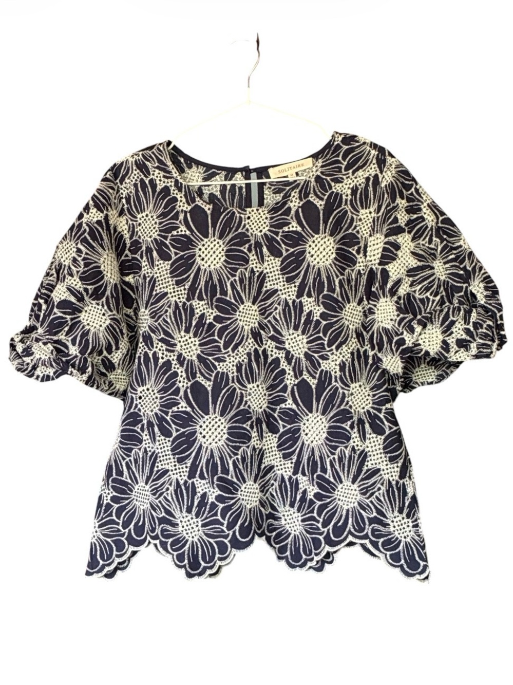 Solitaire Navy and White Floral Eyelet Blouse